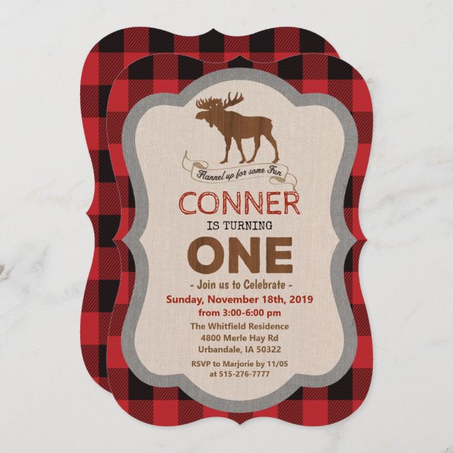 1st Birthday Moose Boy Birthday Invitation (Front/Back)