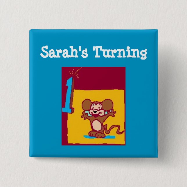 1st Birthday Mouse 15 Cm Square Badge (Front)