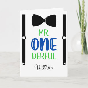 1st Birthday Mr Onederful Suspender Boy One Year  Card