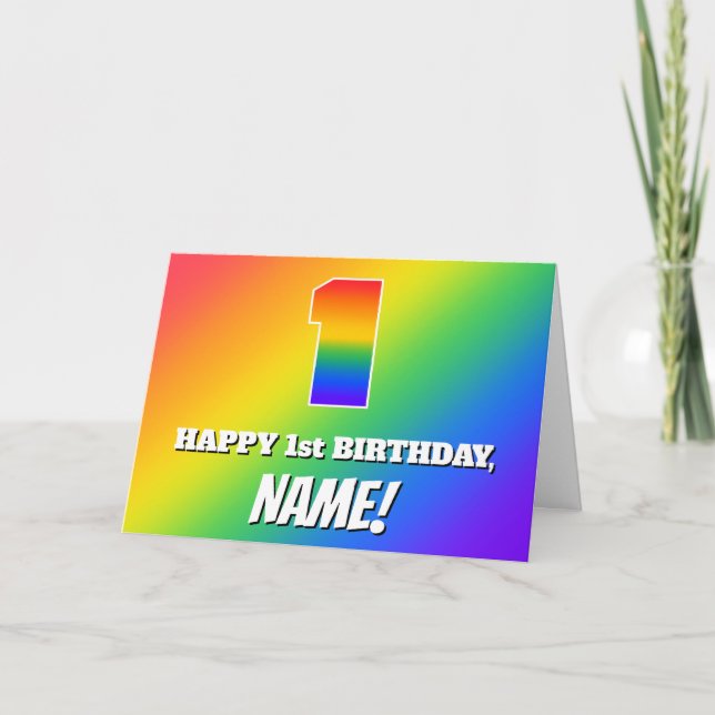 1st Birthday: Multicolored Rainbow Pattern # 1 Card (Front)