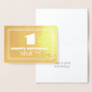 1st Birthday: Name + Art Deco Inspired Look "1" Foil Card