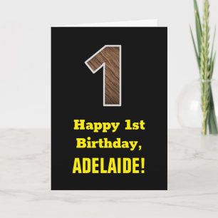 1st Birthday: Name, Faux Wood Grain Pattern "1" Card