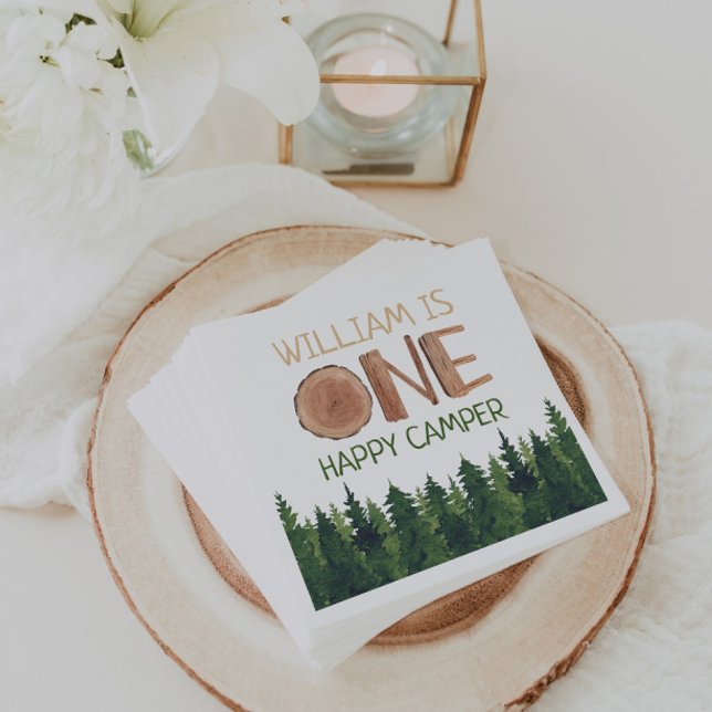 1st Birthday Name Rustic One Happy Camper  Napkin (Creator Uploaded)