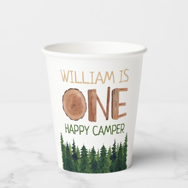 1st Birthday Name Rustic One Happy Camper  Paper Cups (Back)