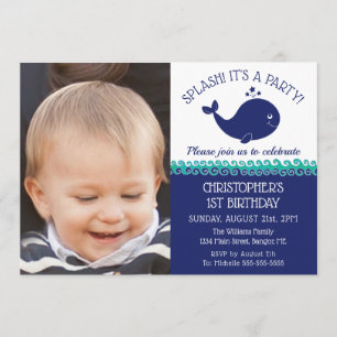 1st Birthday Nautical Blue Whale Photo Party Invitation