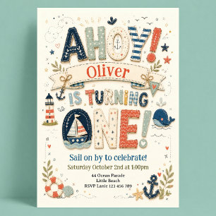 1st Birthday Nautical Sailing Boat Ocean Invitation