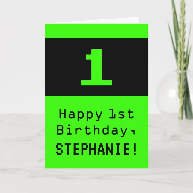 1st Birthday: Nerdy / Geeky Style "1" and Name Card (Front)