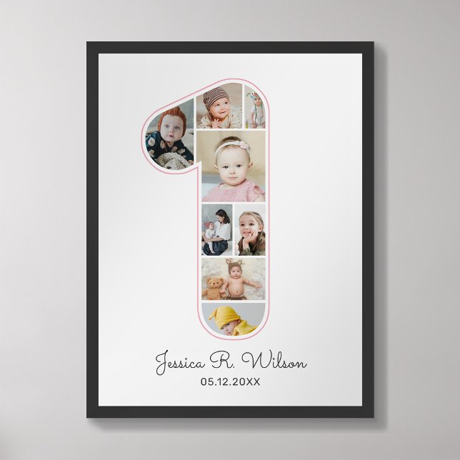 1st Birthday Number 1 Photo Collage Baby Nursery Poster (Creator Uploaded)