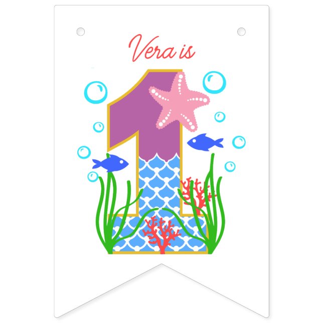 1st Birthday Ocean Theme 12 Month Photo Bunting (First Flag)