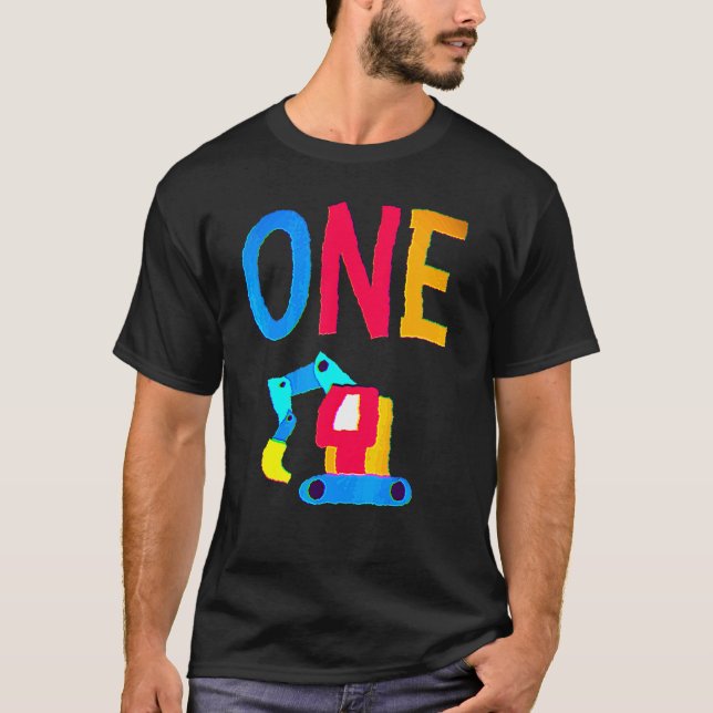 1st Birthday One 1 Year Old Boy Construction Truck T-Shirt (Front)