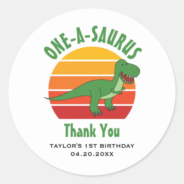 1st Birthday One-A-Saurus Dinosaur Gender Neutral Classic Round Sticker (Front)