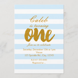 1st Birthday ONE Blue & White Stripes Invitation