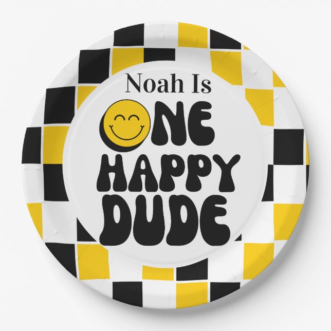1st Birthday One Happy Dude Birthday  Paper Plate (Front)