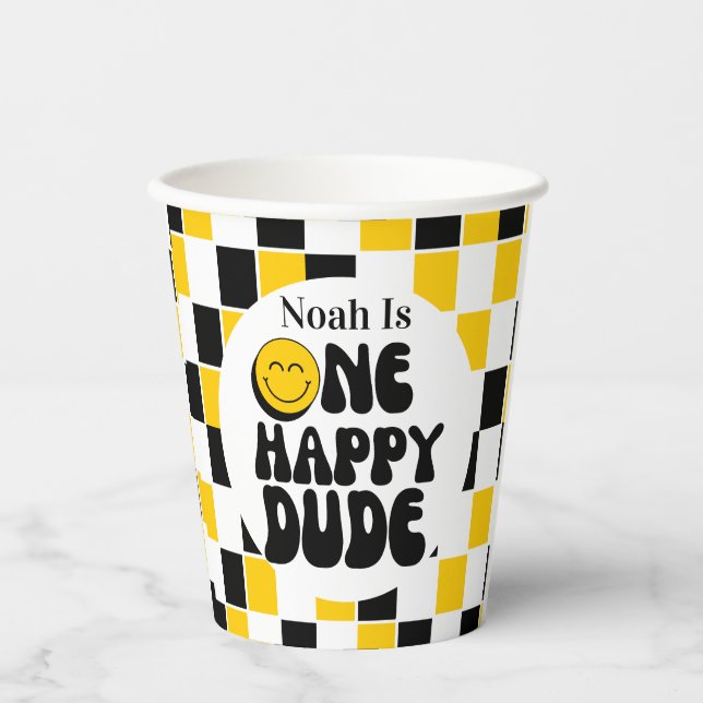 1st Birthday One Happy Dude Boy Birthday  Paper Cups (Front)
