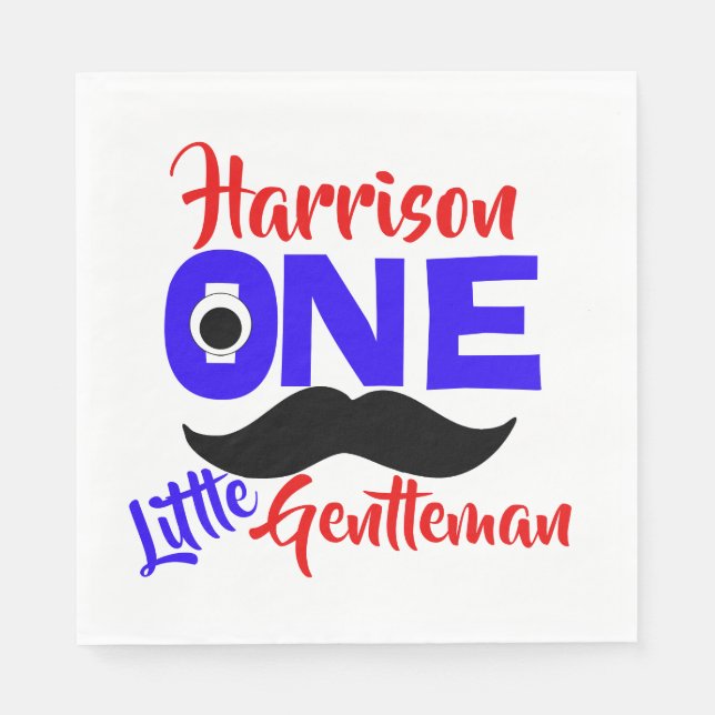 1st Birthday One Little Gentleman Personalised Napkin (Front)