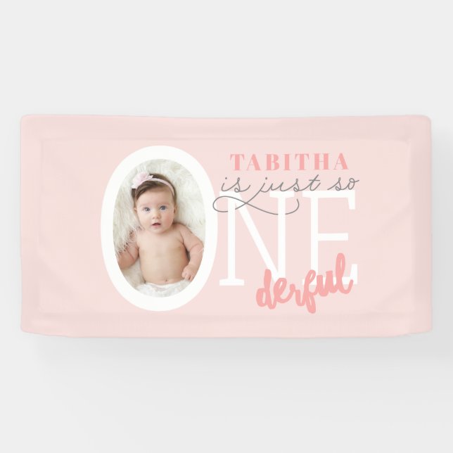 1st Birthday ONEderful pink girly modern elegant Banner (Horizontal)