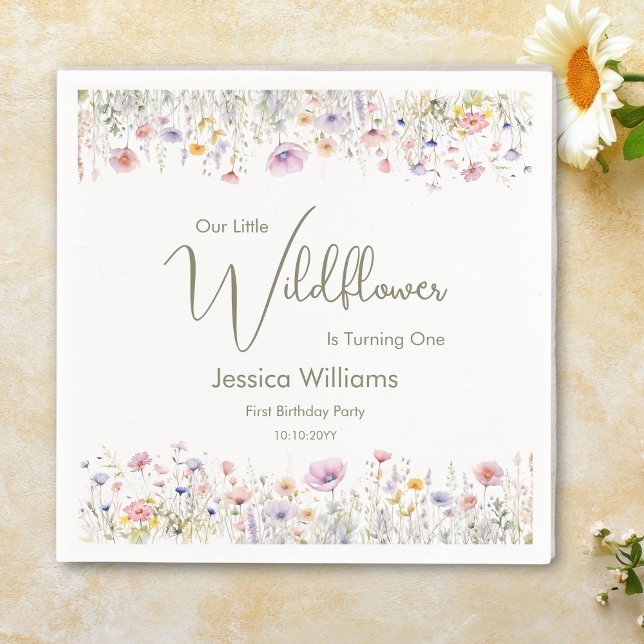 1st Birthday Our Little Wildflower Turning One  Napkin (Creator Uploaded)