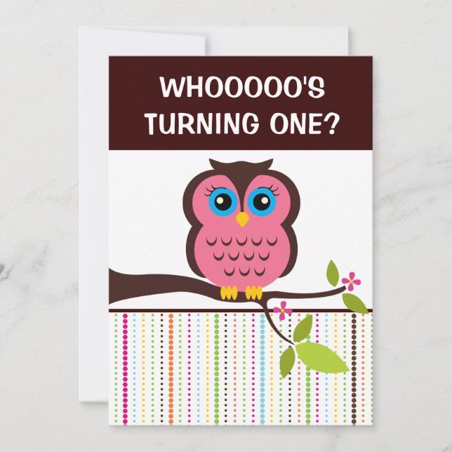 1st Birthday Owl Theme Party Invitations (Front)