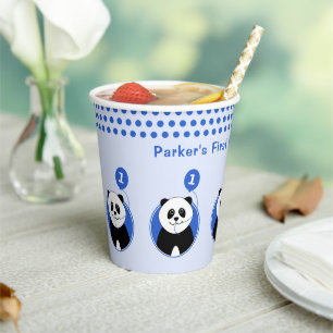 1st birthday panda blue balloon paper cups