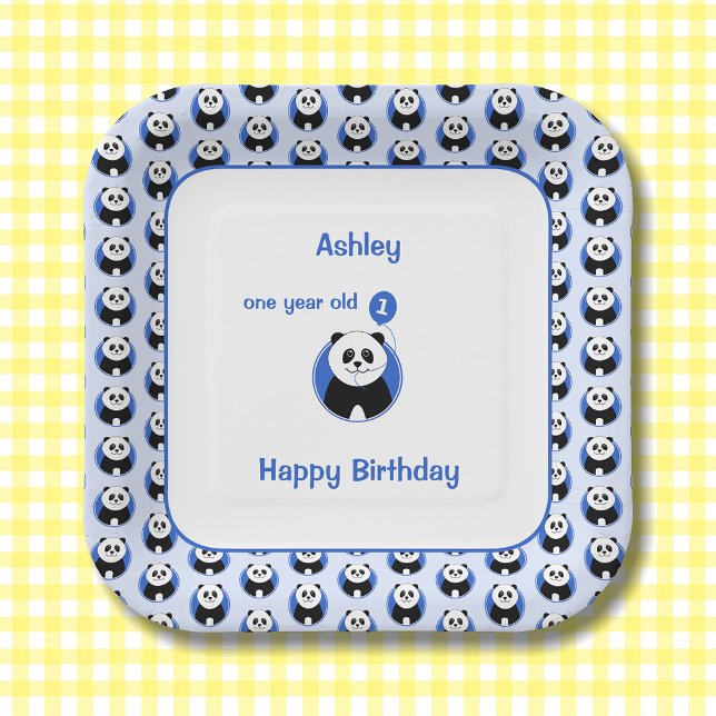 1st birthday panda blue balloon paper plate (Creator Uploaded)