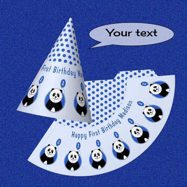 1st birthday panda kids blue party hat (Creator Uploaded)