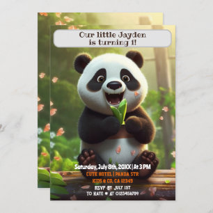 1st Birthday Panda Personalised Kids Name Age  Invitation