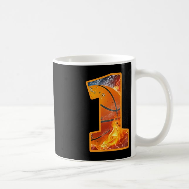 1st Birthday Party Basketball Print Number 1 Year  Coffee Mug (Right)