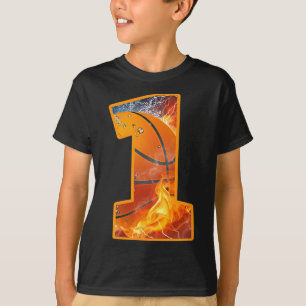 1st Birthday Party Basketball Print Number 1 Year  T-Shirt