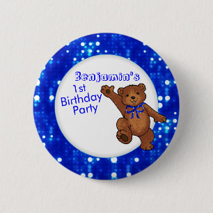 1st Birthday Party Bear Guest 6 Cm Round Badge