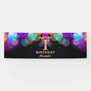 1st Birthday Party Black and Gold Balloons Banner