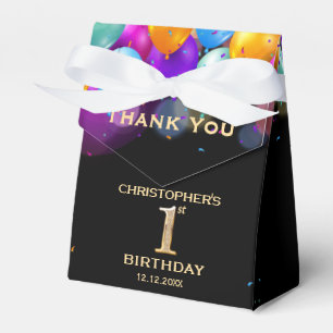 1st Birthday Party Black and Gold Balloons Favour Box