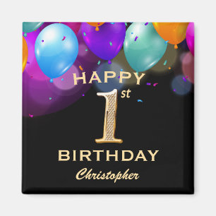 1st Birthday Party Black and Gold Balloons Magnet