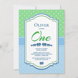 1st Birthday Party Blue Elephants Invitation