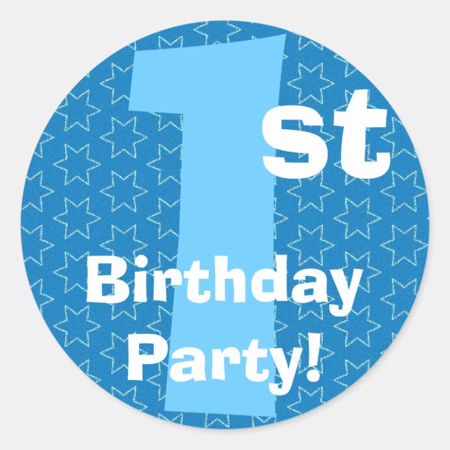 1st  Birthday Party Blue Stars B540A Classic Round Sticker (Front)