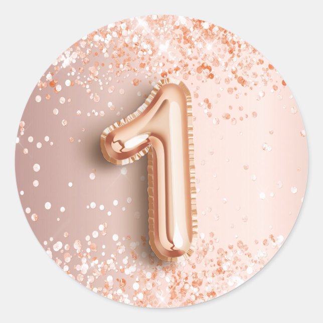 1st birthday party blush rose gold classic round sticker (Front)
