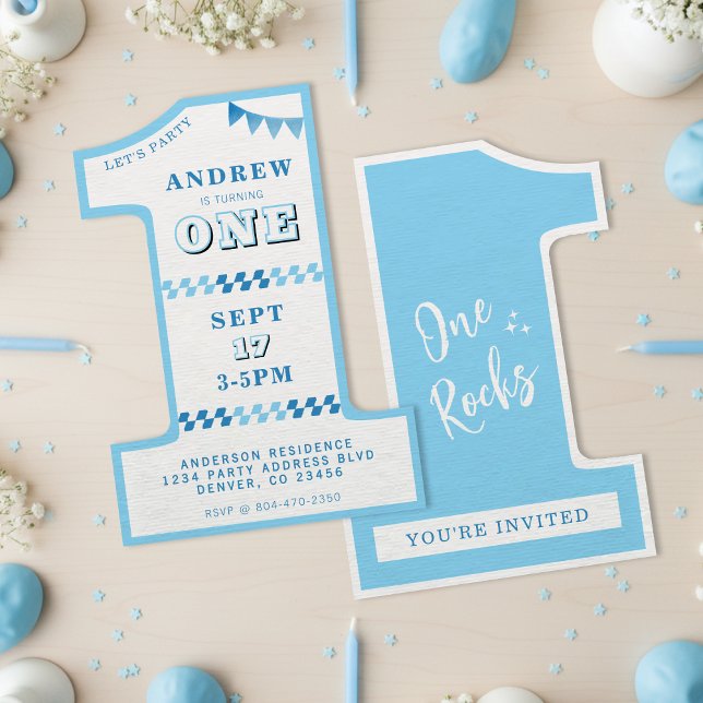 1st Birthday Party Boys Blue One Invitation (1st Birthday Party Boys Blue One Invitation
)