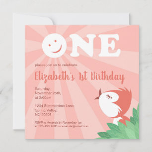 1st Birthday Party Cute Chick Bird Girl Summer Invitation