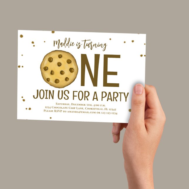 1st Birthday Party Cute Cookie Invitation (Chocolate chip cookie first birthday invitation. )