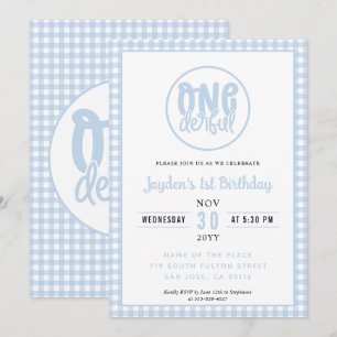 1st Birthday Party Cute Onederful Pastel Blue Invitation