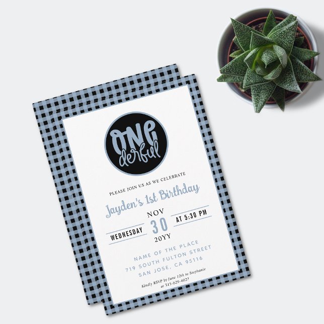 1st Birthday Party Cute Onederful Pastel Blue Invitation (Creator Uploaded)