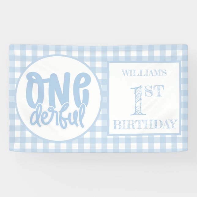 1st Birthday Party Cute Pastel Blue Onederful Banner (Horizontal)