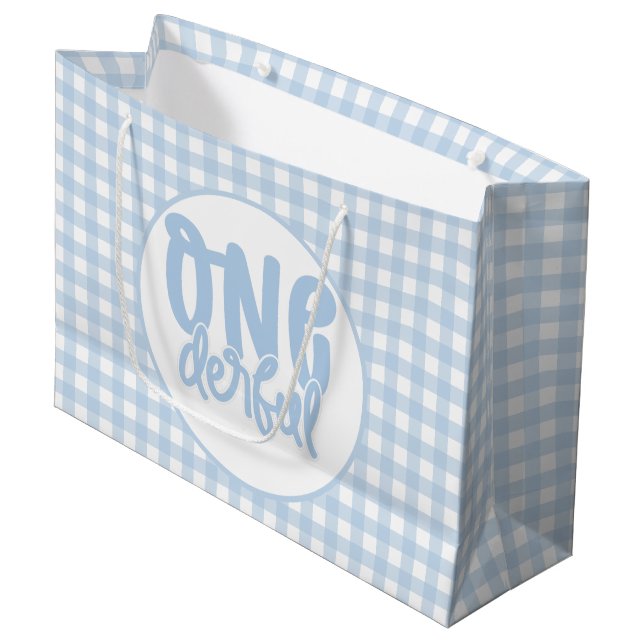 1st Birthday Party Cute Pastel Blue Onederful Large Gift Bag (Front Angled)