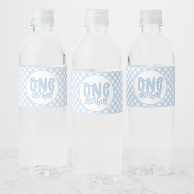 1st Birthday Party Cute Pastel Blue Onederful Water Bottle Label (Bottles)