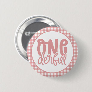 1st Birthday Party Cute Pastel Pink Onederful 6 Cm Round Badge