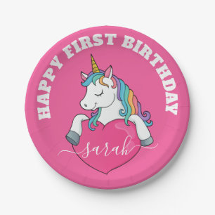 1st Birthday Party Cute Unicorn Paper Plates