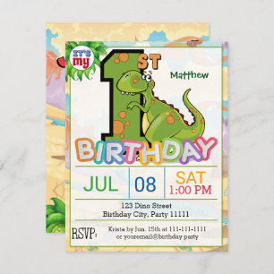 1st Birthday Party Dinosaur Invitation