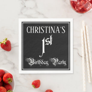 1st Birthday Party — Fancy Script + Custom Name Napkin