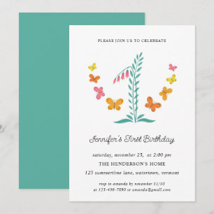 1st Birthday Party Floral Botanical Butterfly Invitation