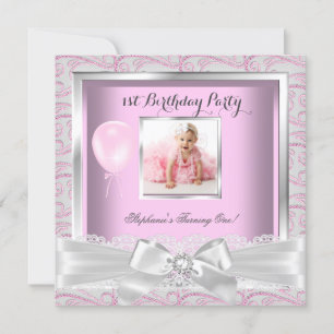 1st Birthday Party Girls Pink Diamonds Invitation