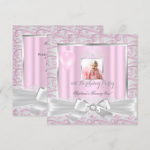 1st Birthday Party Girls Pink Diamonds Tiara Invitation